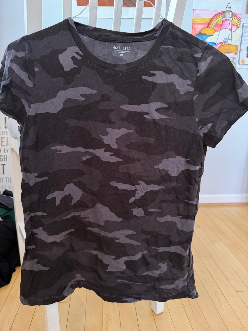 Athleta Black & Charcoal Camo Short Sleeve Cotton Tee